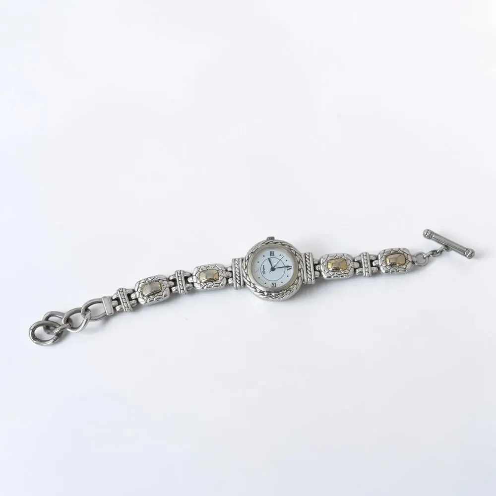 Brighton Nantucket Mixed Metal Watch Rope Detail Silver Gold Toggle Clasp 8